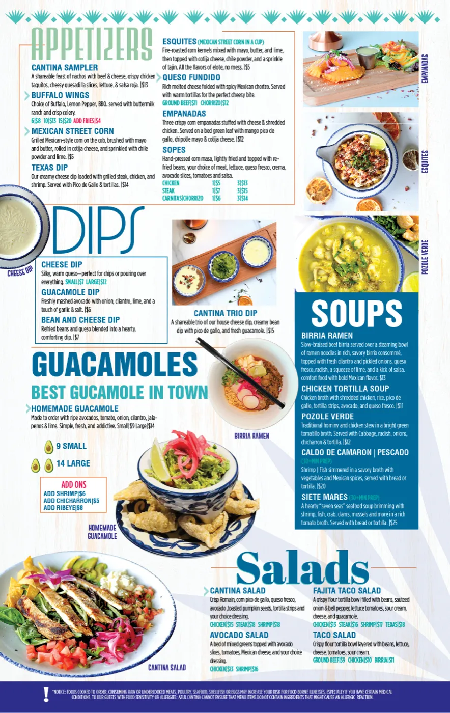 Azul Cantina menu