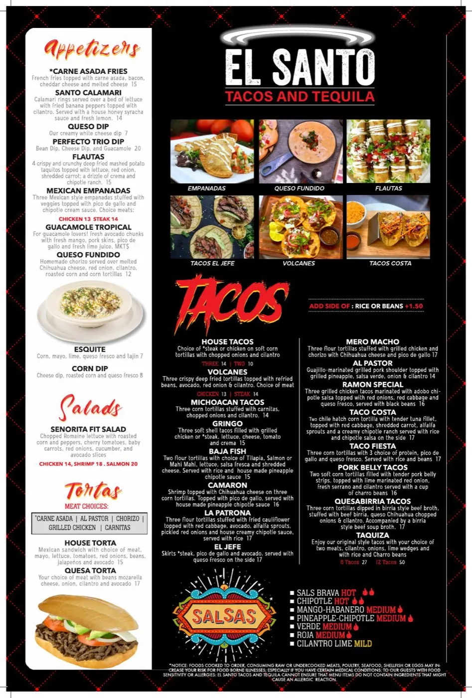 El Santo menu