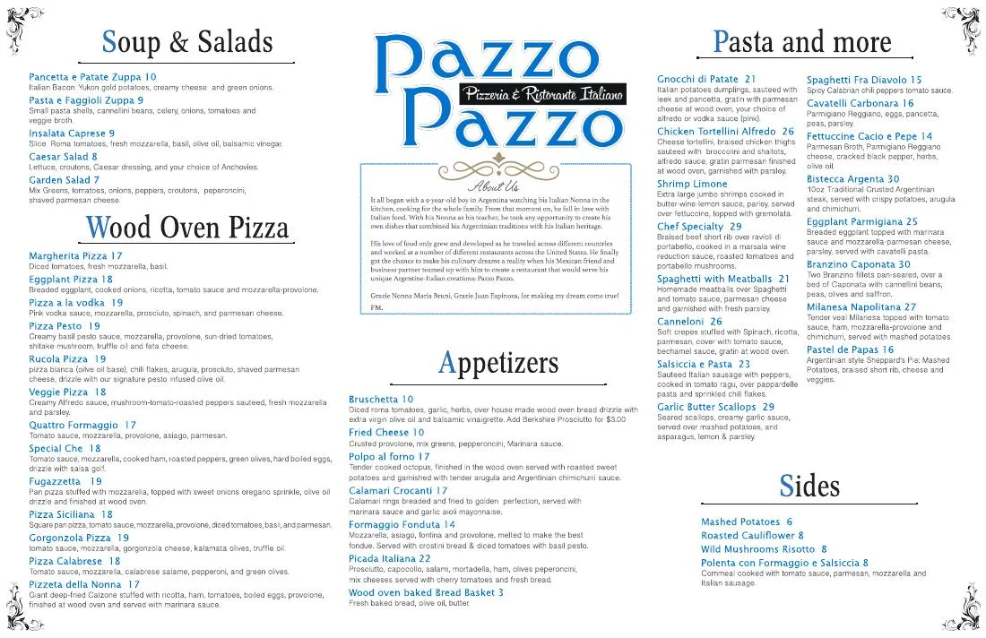 Pazzo Pazzo menu